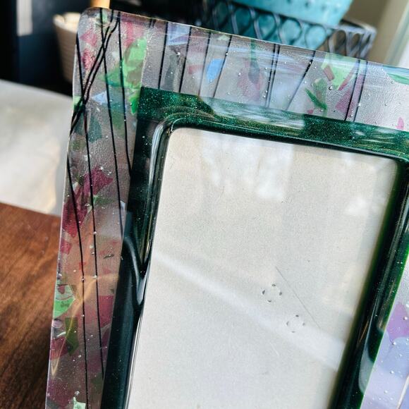 Terragrafics Vintage Art Glass Picture Photo Frame Green Purple Clear - Picture 9 of 13